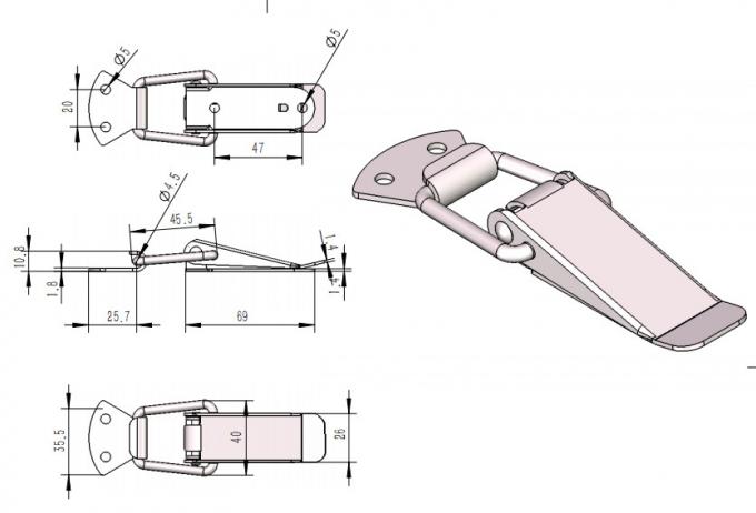 verrou à bascule, verrou d'aspiration, verrou de tension, verrou de boîte à outils